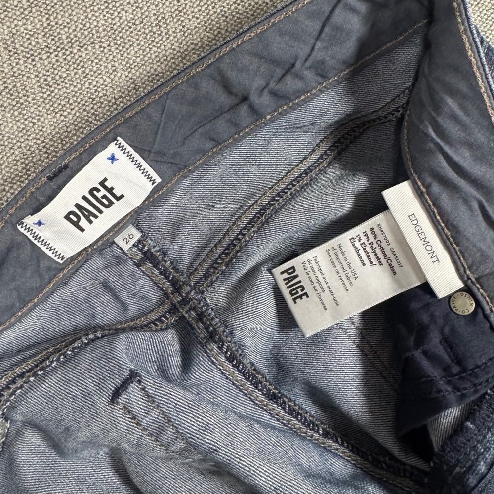 PAIGE Edgemont Skinny Jeans Blue Denim Moto Zip‎ Detail Low Rise Size 26 - Picture 7 of 11